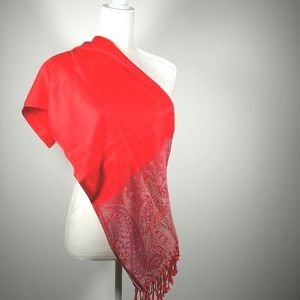 Mansali 100% Pashima Large Red Paisley Shawl